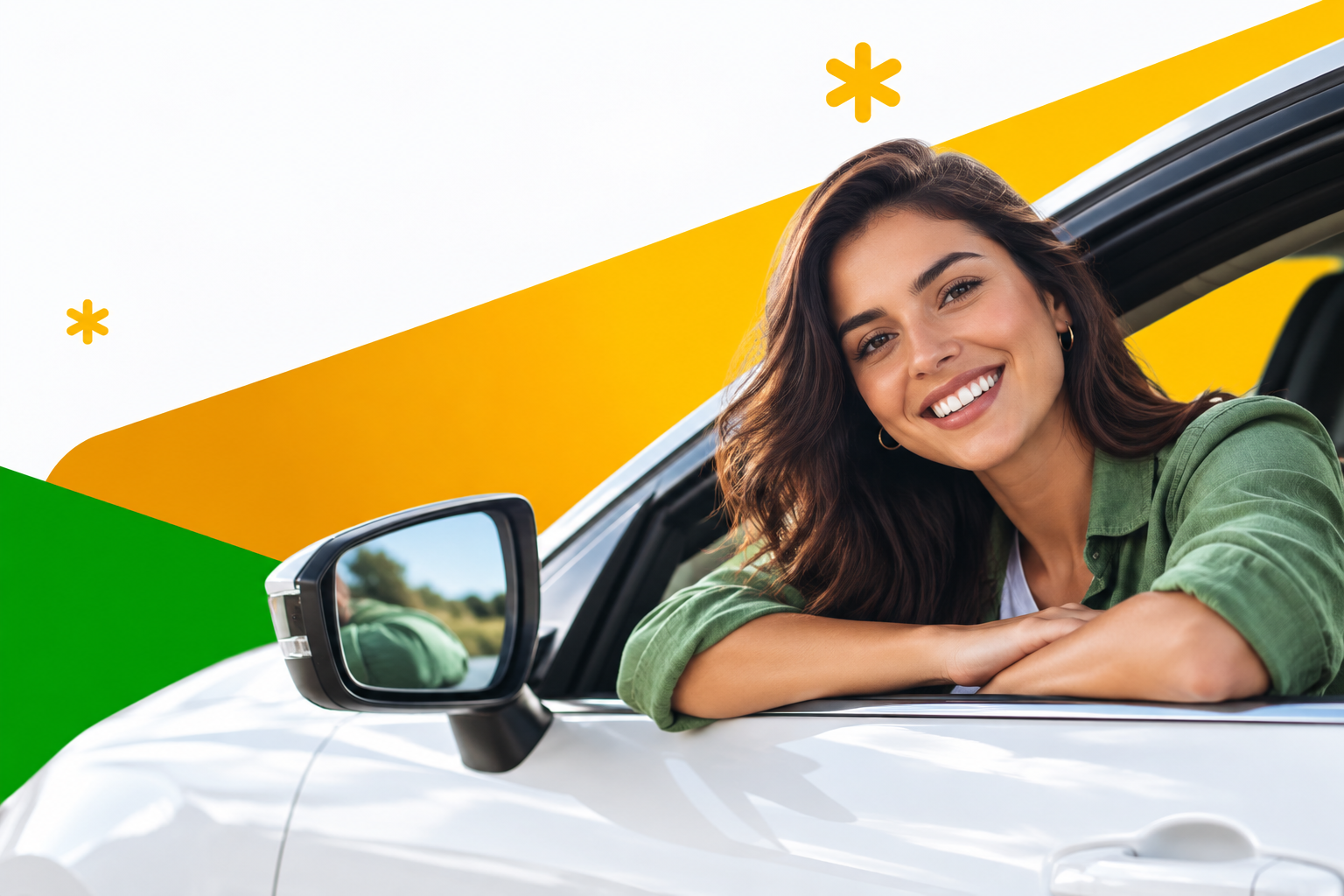 Mulher dirigindo um carro e planejando uma nova conquista